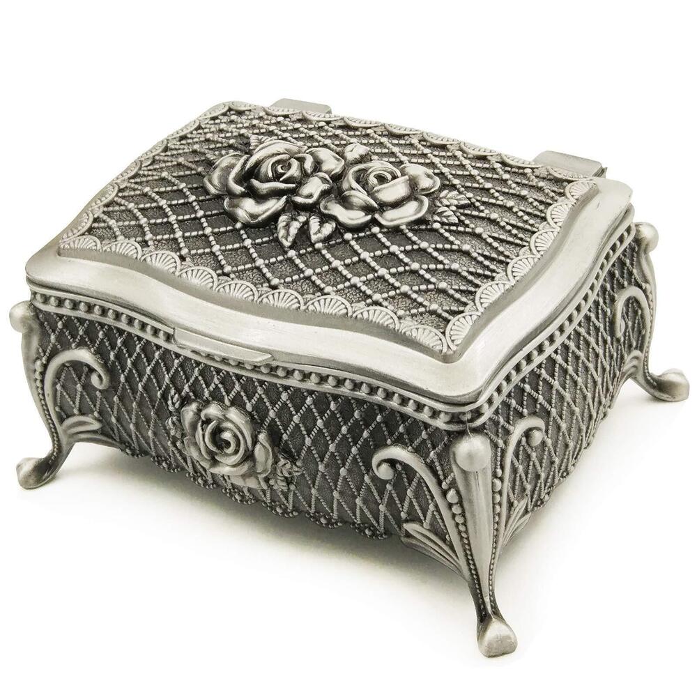 7259 Wingostore Emboss Alloy Metal Music Box Wind Up and Golden Movement